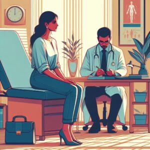 Woman in examination room with doctor