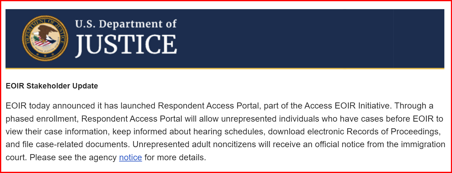 EOIR Launches Respondent Access Portal